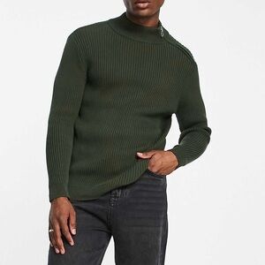 Stay Warm - Topman knitted mock neck sweater with side zip in khaki large
